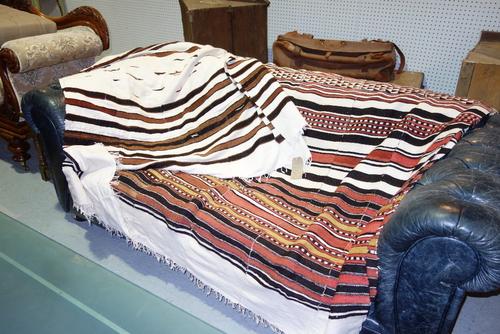 Two flatweave throws with brown stripes, 330cm x 164cm and 226cm x 120cm. (2)