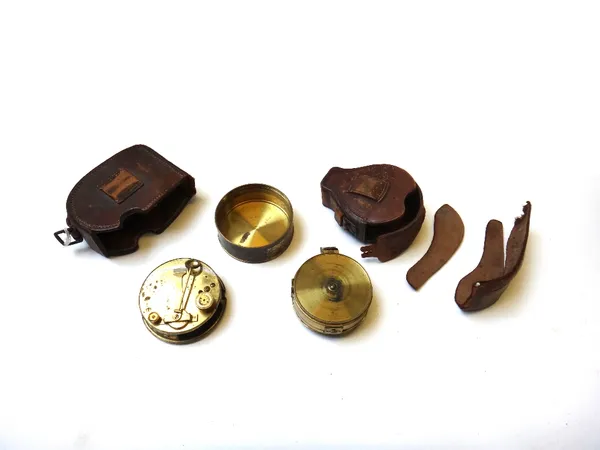 A Schmalcalder pocket compass no339 strand London inscribed to back of case 909B 2, 7cm dia, and one further brass cased drum sextant signed Cary Lond