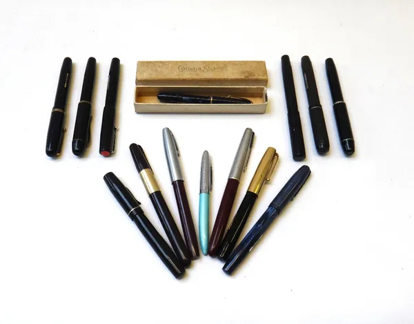 Fourteen vintage fountain pens, including; a Conway Stewart 'Dinkie 550', a Swan self filler, a Senator, a Jackdaw self filler, a Queensway, a Unique