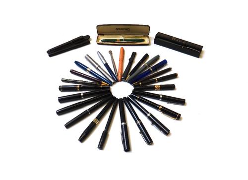 A quantity of vintage fountain pens, including; a Swan safety pen, a Parker 750, a Swan leverless pen, a Swan self filler, a Sheaffers (cased), togeth