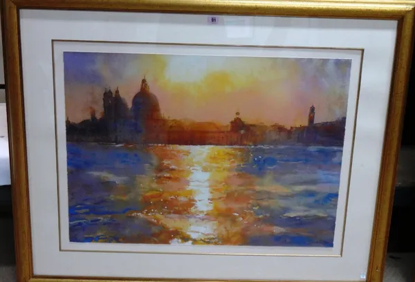 Cecil Rice (20th century), Santa Maria Della Salute Venice at sunset, colour print, signed and numbered 16/300.