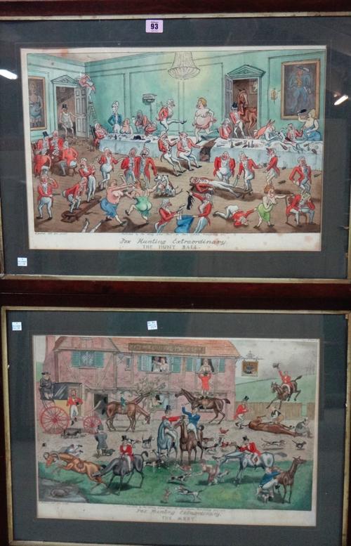 After F. Garman, Fox Hunting Extraordinary: The Meet; The Hunt Ball, a pair of prints with hand colouring.(2)