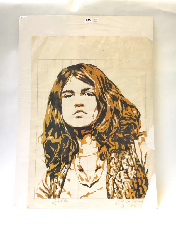 Deep Purple, a preparatory sketch depicting Ian Gillan of Deep Purple, executed by John Judkins, commissioned by 'Lord Kitcheners Valet' for a poster