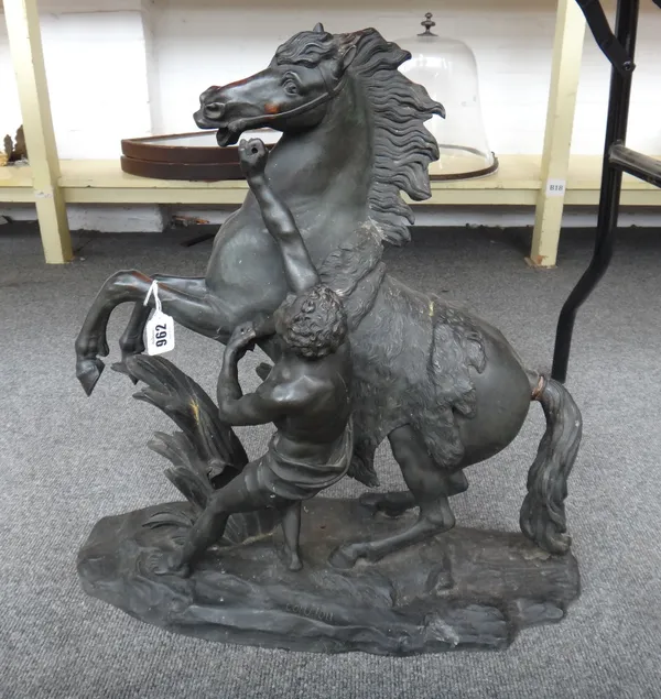 After Coustou; a bronze Marley horse, late 19th century, of typical form, signed in the cast, 53cm high.