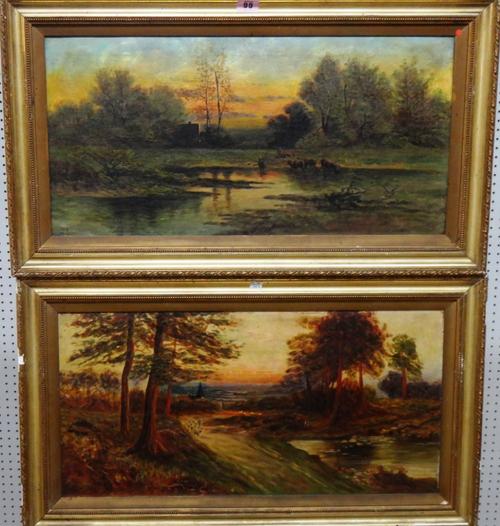 M. Crowther (early 20th century), The Pool at Sunset; The edge of the common, a pair, oil on canvas, both signed and inscribed, one dated 1918.(2)