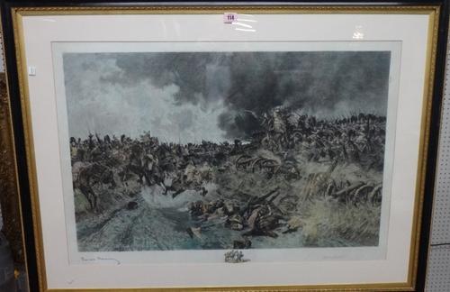 François Flameng (1856-1923), 'Vive l'Empereur - Waterloo, engraving with hand colouring, signed by artist and engraver.
