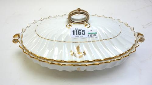 A Copelands China dinner service for Osler, London, late 19th century, gilt armorial decorated against a spiral fluted white ground, comprising; a two