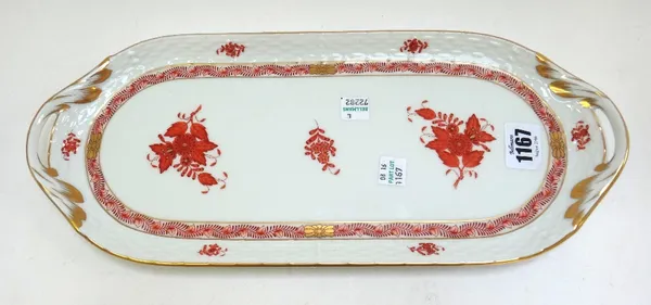 A Herend 'Chinese bouquet rust' porcelain twelve piece dinner and tea service, decorated with with orange and gilt flowers against a white ground, wit