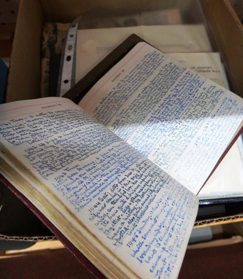 ROYAL AIRFORCE - Bomber Command, log book throughout the War of Pilot Officer J.B. Dakeyne,   including flying Halifaxes, Wellingtons & Liberators, mo