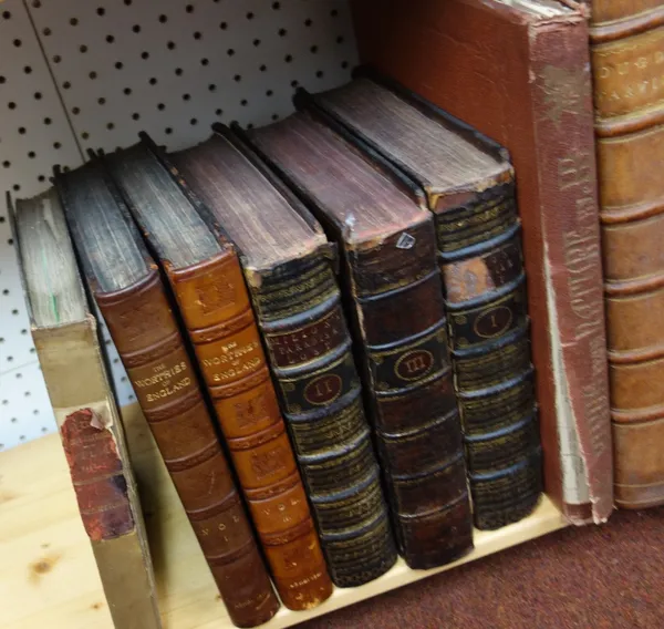 OLD LEATHER - small antiquarian selection; includes Dugdale's Warwickshire (Coventry, 1765); Fuller's Worthies (2 vols., 1811) & Magna Britannia - Cam
