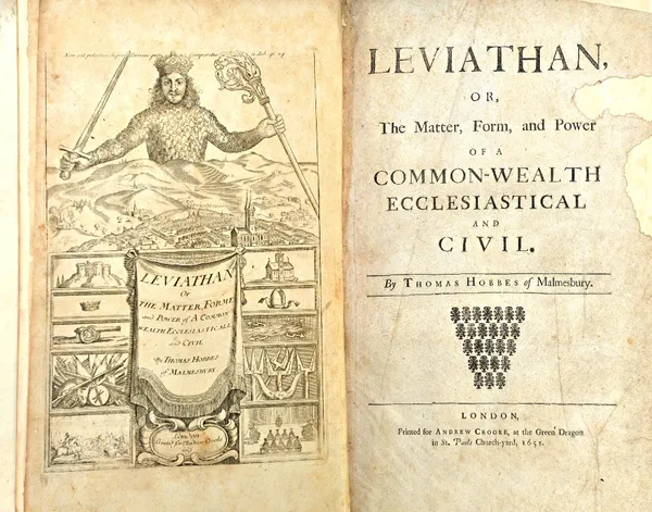 HOBBES (Thomas)  Leviathan, or the Matter, Form, and Power of a Common-Wealth Ecclesiastical and Civil.  (3rd edition). engraved pictorial & printed t