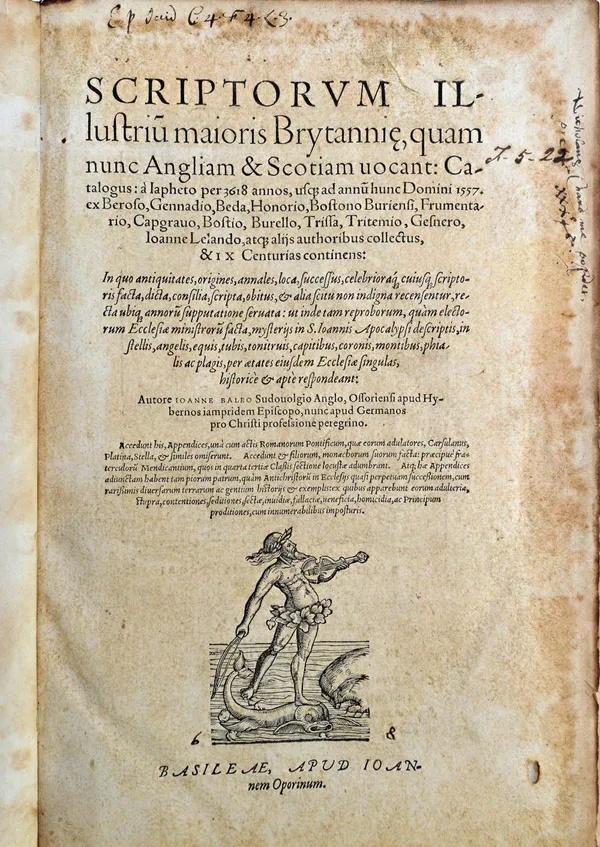 BALE (J.)  Scriptorum Illustrium Maioris Brytannie  . . .  Catalogus  . . .  2 parts bound together. wood- engraved portrait in both parts (within pic