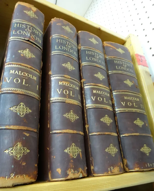 MALCOLM (J.P.)  Londinium Redivivum; or, an Antient History and Modern Description of London  . . .  First Edition, 4 vols. 46 engraved plates; early