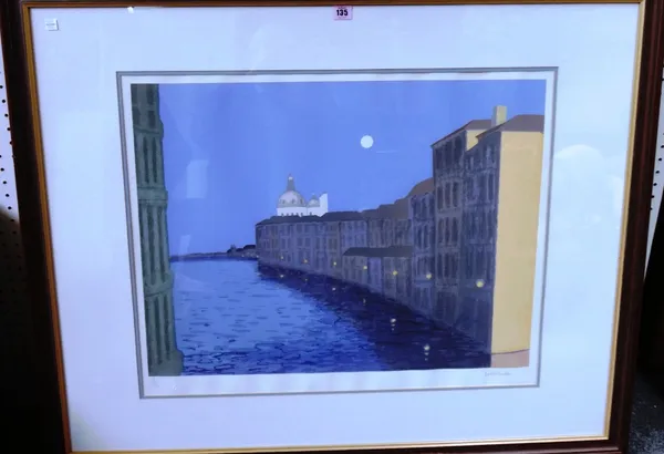 Robert Buhler (1916-1989), On the Grand Canal near Santa Maria della Salute, Venice, colour lithograph, signed and numbered 37/140, 58cm x 73cm. DDS