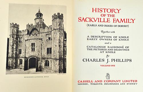 PHILLIPS (C.J.)  History of the Sackville Family  . . .  together with a Description of Knole, Early Owners  . . .  and a Catalogue Raisone of the Pic