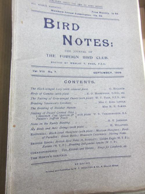 BIRD NOTES: the journal of The Foreign Bird Club.  various issues (37) from vols. viii, new series vols. & series iii vols. photo. plates & other illu