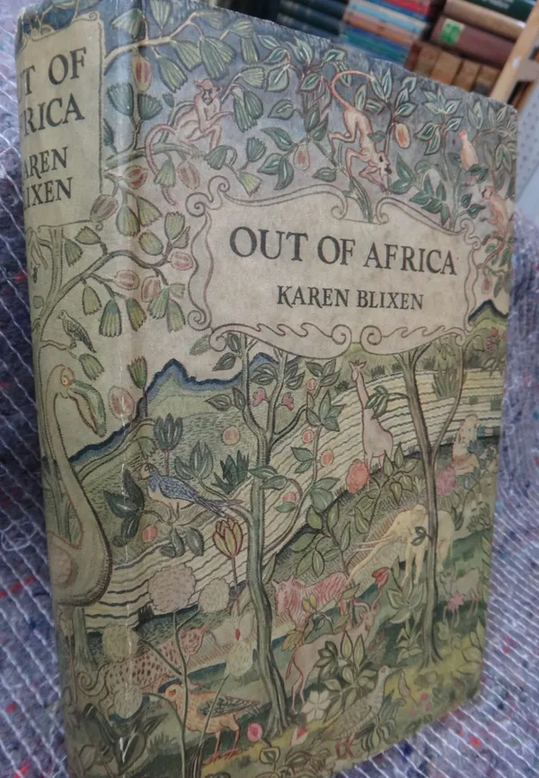 BLIXEN (K.)  Out of Africa.  First Edition. half title; gilt-lettered red cloth & colour-pictorial d/wrapper. 1937.