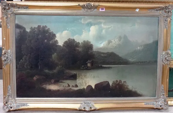 Manner of Henry John Boddington, Lake scene, oil on canvas.