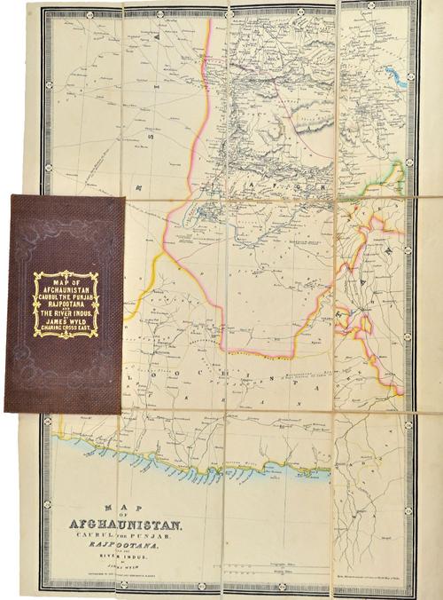 James WYLD - Map of Afghaunistan, Cabul, the Punjab, Rajpootana, and the River Indus.  outline colour, 59 x 84cms., folded on linen within decorated c