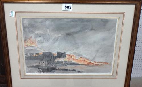 Edward Swinburne (1788-1844), Vesuvius erupting, watercolour over pencil, indistinctly inscribed, 20.5cm x 31.5cm.