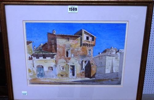 Attributed to Edward Angelo Goodall (1819-1908), Italian houses, watercolour, 23.5cm x 34cm.