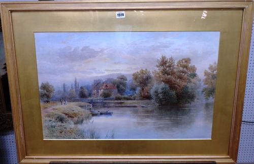 Howard Gull Stormont (1844-1923), Hambledon lock on the Thames; Bell Weir and lock on the Thames; A country lane, three watercolours, signed and dated