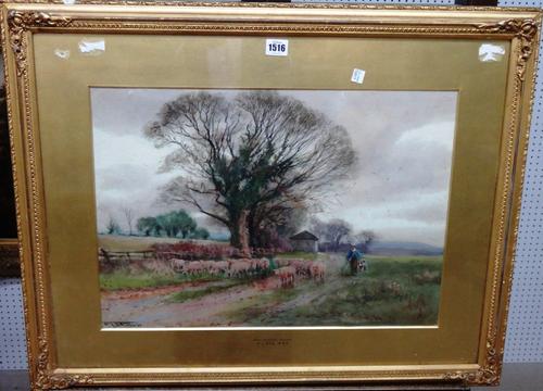 Henry Charles Fox (1860-1925), Near Arundel, Sussex, watercolour, signed and dated 1910, 38cm x 53.5cm.