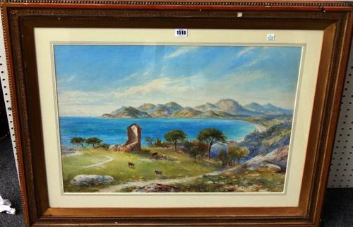 John Jessop Hardwick (1831-1917), The Esteral Mountains from Cannes, South of France, watercolour, signed and inscribed, inscribed on label on reverse