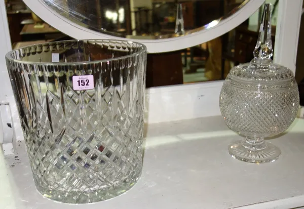 A large 20th century cut glass wine bucket and a lidded cut glass pot.