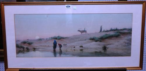 Robert George Talbot Kelly (1861-1934), At the Wadi, watercolour, signed and dated 1899, 28cm x 72.5cm.