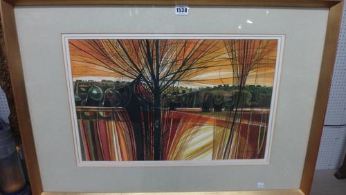 Garrick Palmer (b.1933), Sunset Itchen Valley, watercolour, signed and dated '67, 34cm x 53cm. DDS