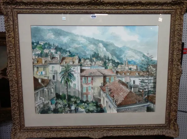 Charles Bone (20th century), A Southern French mountain town, watercolour, signed, 53cm x 73cm.