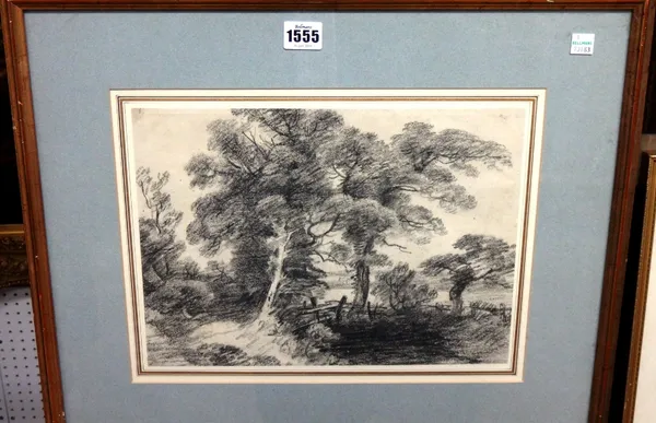 George Frost (1744-1821), Wooded landscape, charcoal, 24cm x 33cm.