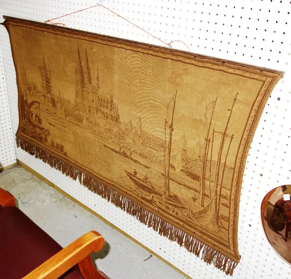 A large tapestry depicting Westminster and the Thames.