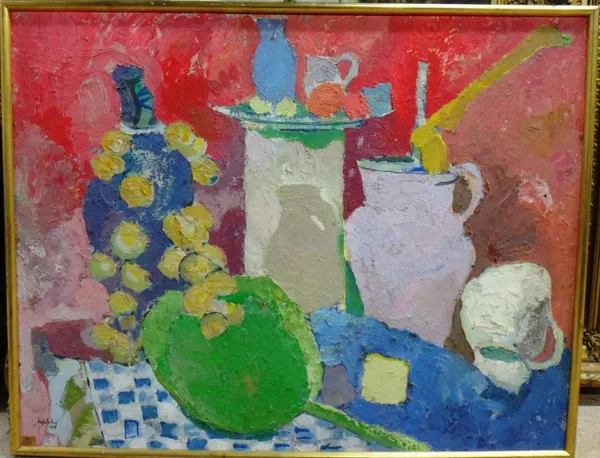 Hugh Bulley (20th century), Still life, oil on canvas, signed and dated 1964, 70cm x 90cm.