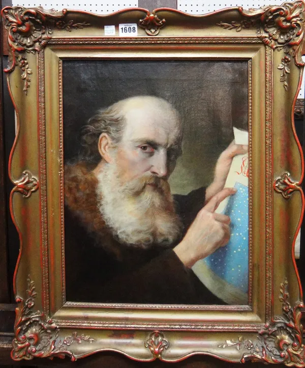 Continental School (19th century), Portrait of a man with an astyonomic chart, oil on canvas, 44cm x 33cm