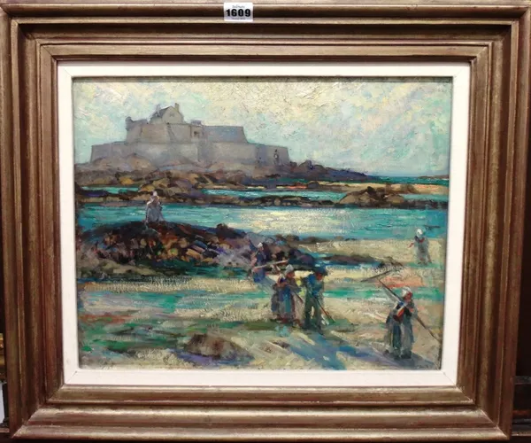 John Henry Amshewitz (1882-1942), Mussel Gatherers, oil on board, 34cm x 43cm.  Illustrated