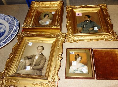 English School, circa 1830-1840, three portraits on paper and one portrait miniature on ivory, (the latter cracked), rectangular, (4).