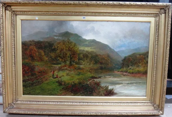 Sir Alfred East (1849-1913), The river valley, oil on canvas, signed, 75.5cm x 126cm.  Illustrated