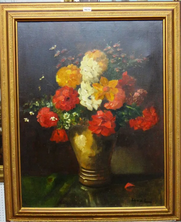 ** Lerel (early 20th century), Floral still life, oil on canvas, indistinctly signed, 75cm x 58cm.