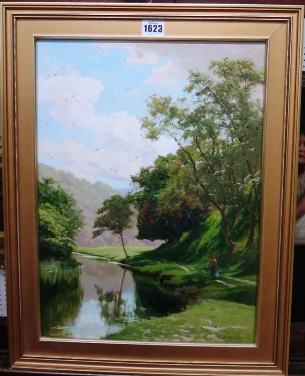 Edward Henry Holder (1847-1922), River scene, oil on board, signed and dated '88, 44cm x 32cm.