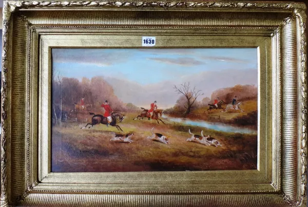 Philip H. Rideout (1850-1920), Hunting scene, oil on canvas, signed, 29cm x 49.5cm.  Illustrated