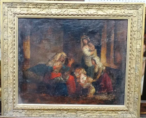 English School (19th century), Figure group in an interior, oil on canvas, 30cm x 37cm.