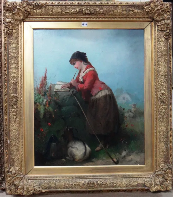 William Perry (fl.1861-1913), The musical shepherdess, oil on canvas, signed and dated '60, 75cm x 61cm.