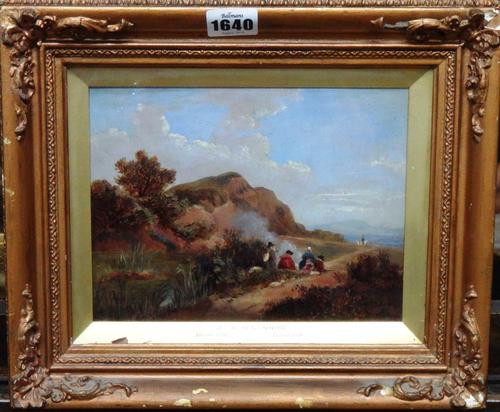 Attributed to James Arthur O'Connor (1792-1841), Travellers on a country road, oil on board, 15cm x 20cm.