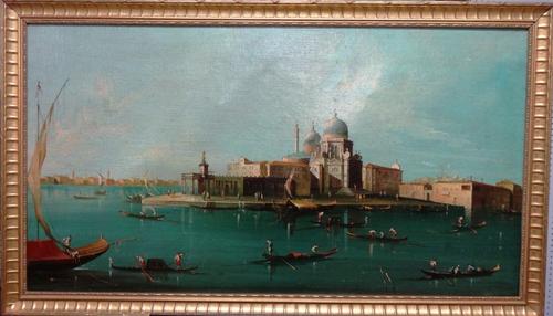 Manner of Canaletto, San Giorgio Maggiore, Venice; Santa Maria della Salute, Venice, a pair, oil on canvas, each 59cm x 109cm.(2)