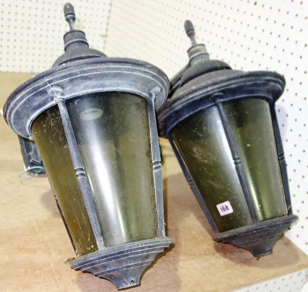 A pair of 20th century metal and glass external lanterns.