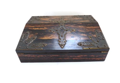 A Victorian Gothic Revival gilt metal mounted coromandel lap desk with fitted interior, the locks by 'S MORDEN & CO', with makers plaque 'J HENRY, JEW