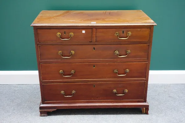 A mid 18th century mahogany chest of two short and three long graduated drawers, on ogee bracket feet, 89cm wide.   Item 66