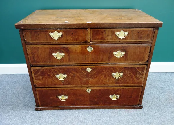 An 18th century walnut chest of two short and three long graduated drawers, 103cm wide.